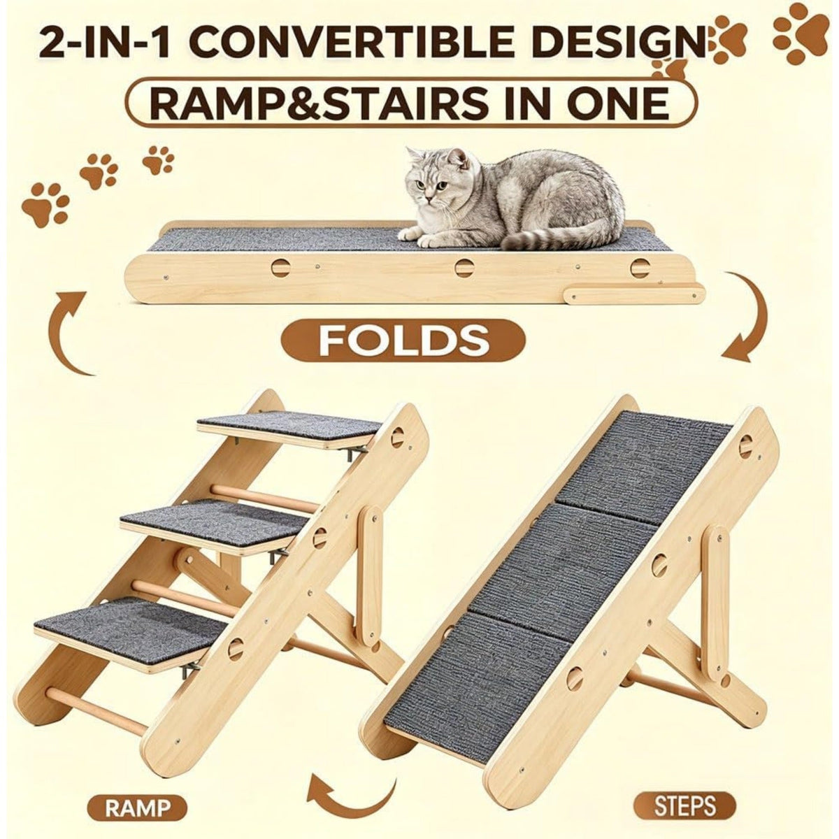 Foldable Pet Ramp Stairs for Dogs & Cats – Anti-Slip Adjustable Portable Dog Steps Ladder for Bed, Sofa & Car, Joint-Friendly Climbing Ramp for Small Medium Large Senior Pets