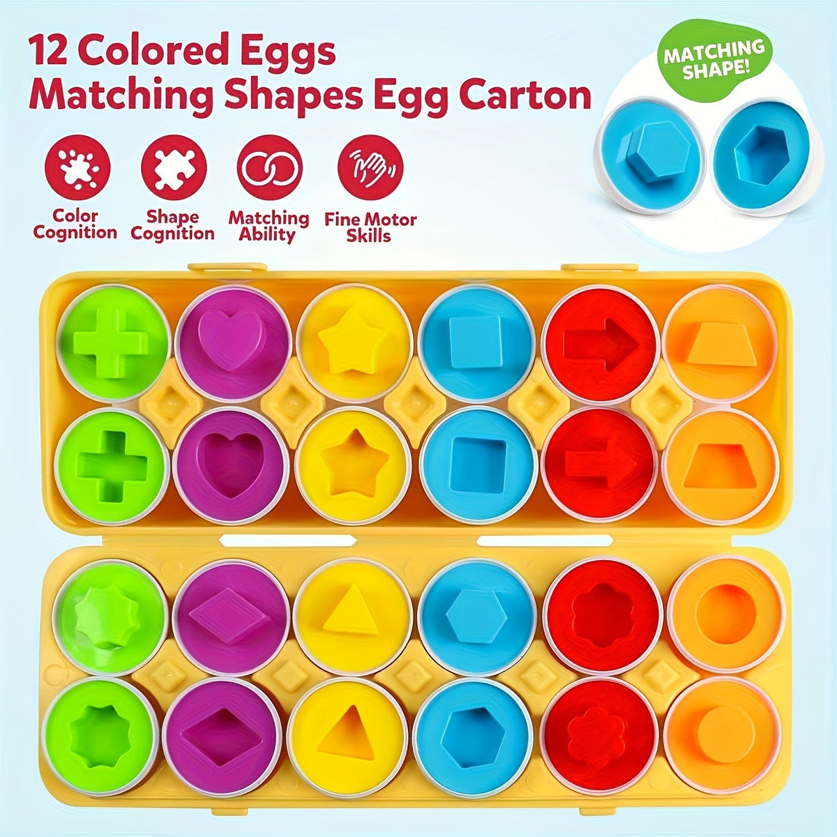 Easter Egg Matching Game 12 Pack for Toddlers – Color & Shape Sorter Sensory Bin Toy – Fine Motor Skill Learning Toy – Easter Basket Filler & Travel Toy for Kids Ages 1-3 – Random Colors