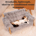 Elevated Pet Sofa Bed Solid Wood Dog Cat Lounge Chair with Bamboo Mat Modern Pet Furniture for Small Medium Dogs Cats Sturdy Stylish Gray White