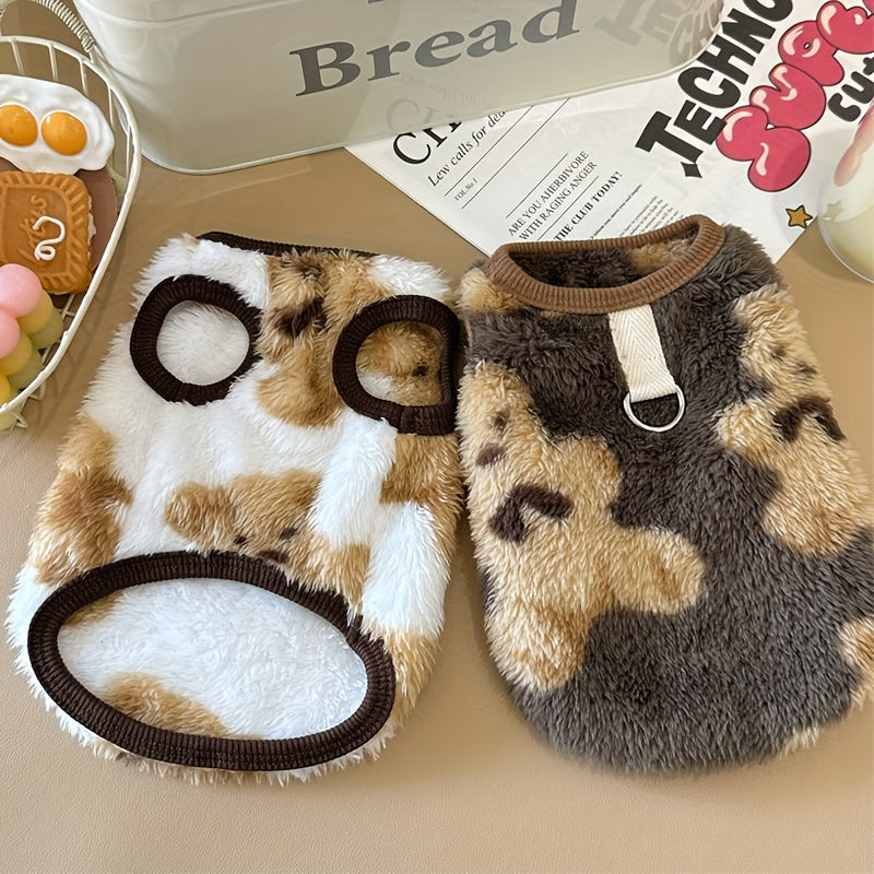Winter Fleece Dog Vest with Built-In Leash Ring - Warm Sleeveless Pullover for Small Dogs, Teddy, Bichon Frise & Poodle, Machine Washable Polyester Knit Pet Vest for Autumn Spring Winter Walks & Outdoor Use