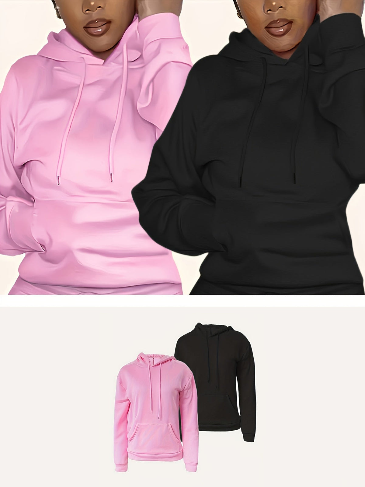 Women's Hoodies Set 2 Piece Long Sleeve Pullover Hoodie Sweatshirt with Pockets Solid Color Cozy Fall Winter Tops XS-XXL