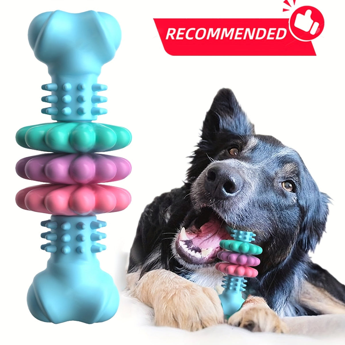 Dog Chew Bone Toy for Aggressive Chewers Durable Thermoplastic Rubber Teeth Cleaning Training Chew Toy for Small Medium Dogs Boredom Relief Geometric Pattern Random Color