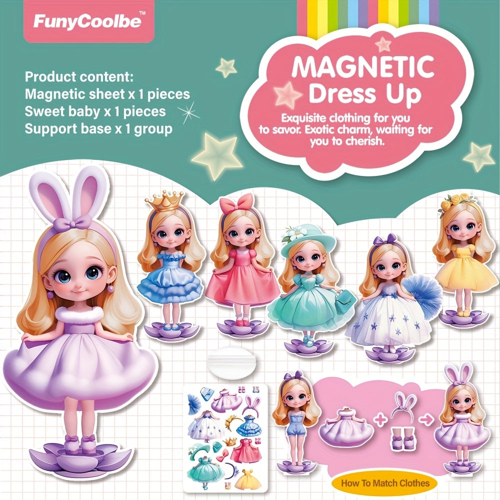 Princess Dress-Up Magnetic Sticker Quiet Book for Girls Age 3+, Reusable DIY Magnetic Princess Paper Doll Playset with Cute Cartoon Characters, Fridge Magnet Activity Toy, Christmas Halloween Birthday Gift