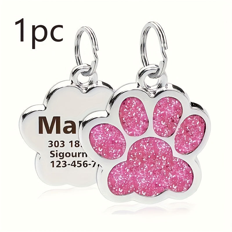 Custom Laser Engraved Dog Tag - Personalized Pet ID Plate with Cat Paw Design, Durable Fade-Resistant ID Tag for Dogs & Cats, 7 Color Options (Silver, Black, Purple, Pink, Red, Blue, Lake Blue)