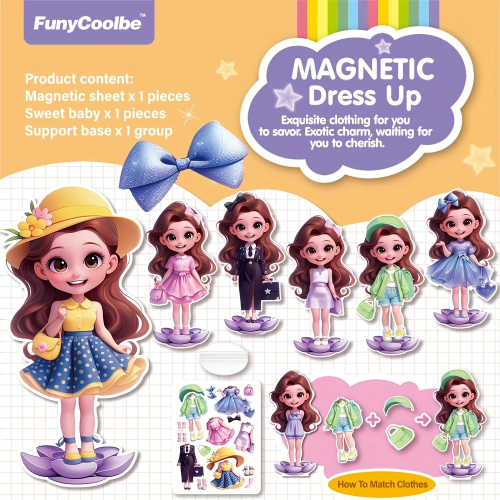 Princess Dress-Up Magnetic Sticker Quiet Book for Girls Age 3+, Reusable DIY Magnetic Princess Paper Doll Playset with Cute Cartoon Characters, Fridge Magnet Activity Toy, Christmas Halloween Birthday Gift