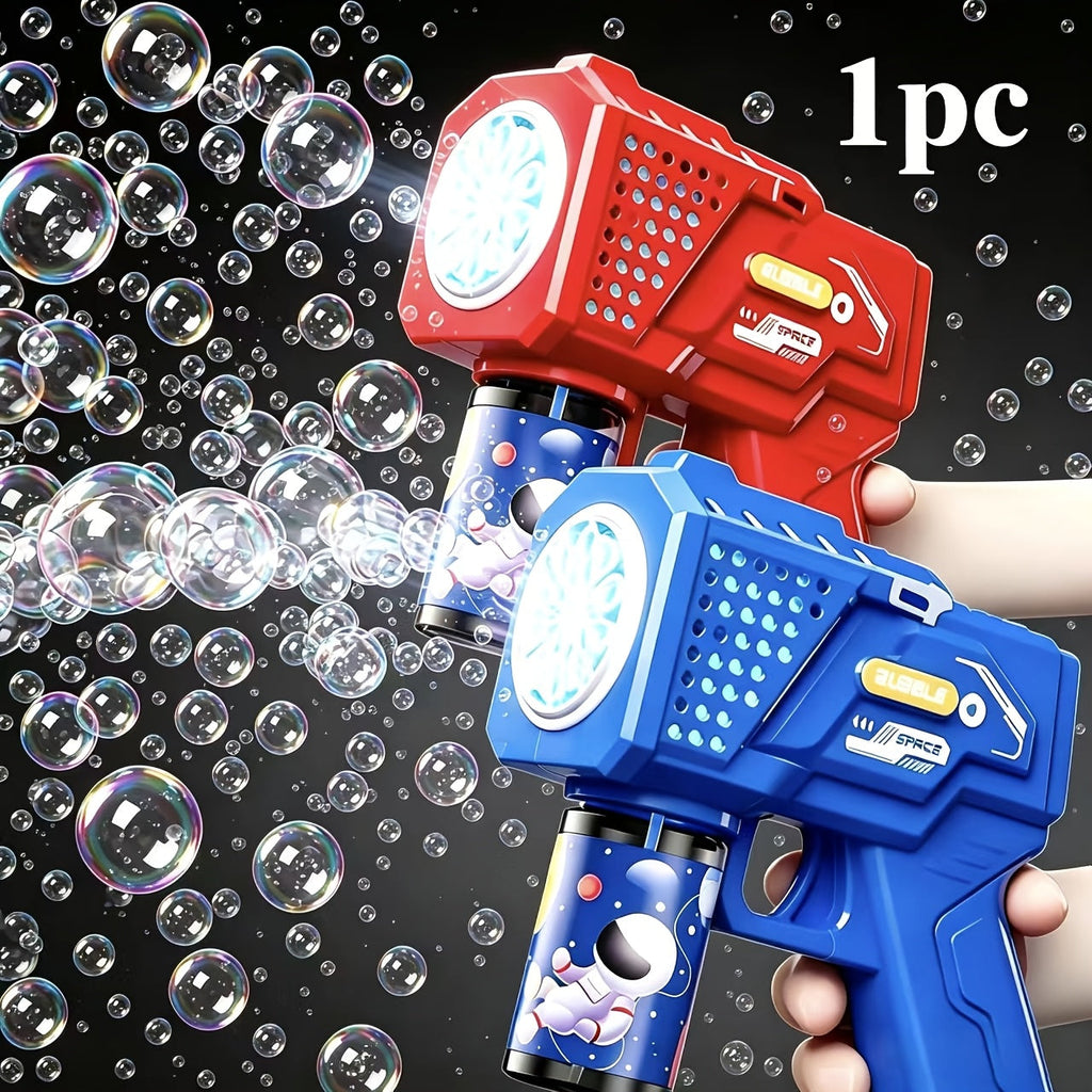 Automatic Space Bubble Gun with LED Lights - Electric Handheld Bubble Blower Machine for Kids, Outdoor Party Toy, Summer Backyard Fun, Birthday Gift for Boys & Girls, Blue or Red