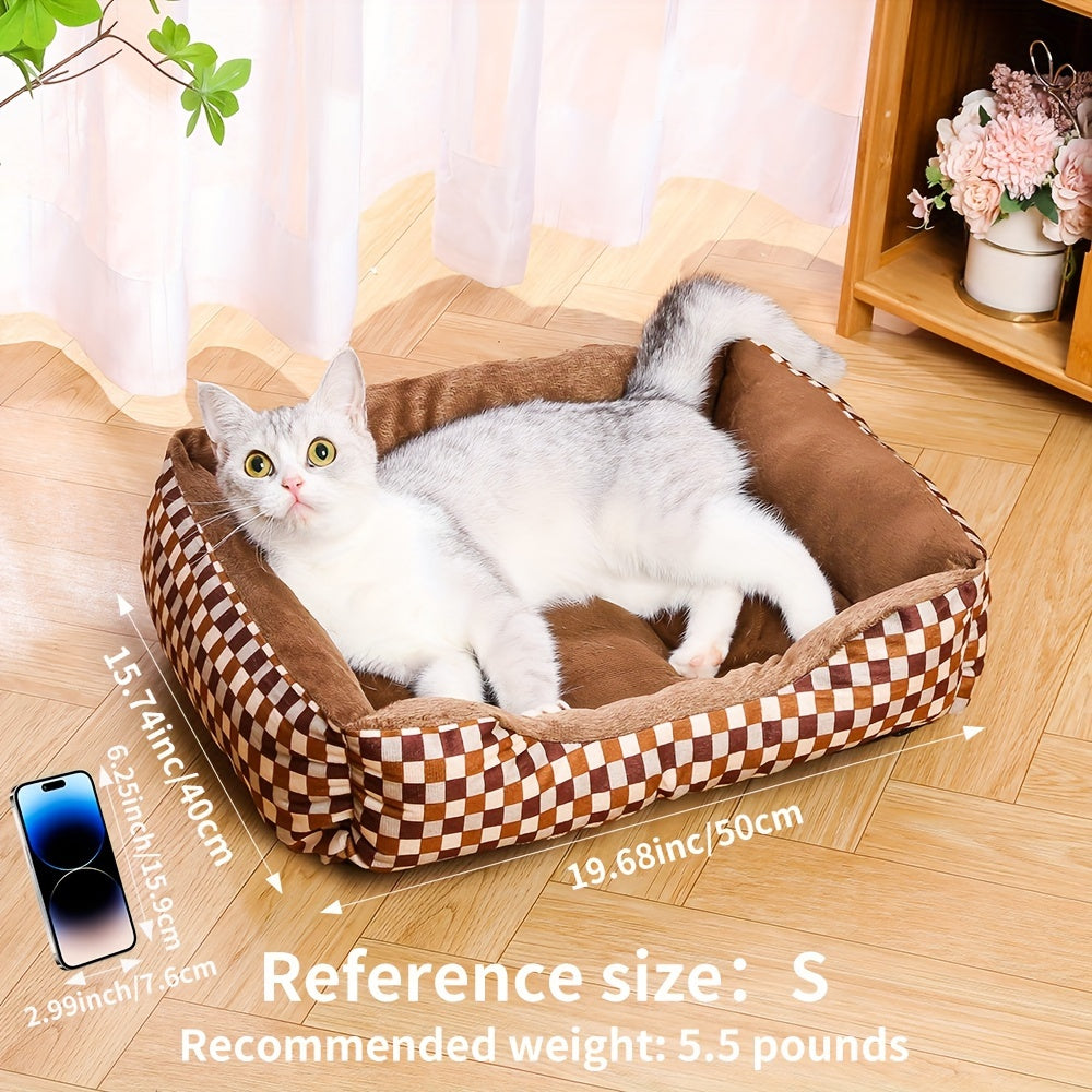 Cozy Plaid Dog Bed for Small Medium Large Dogs - Ultra-Soft Polyester Plush Pet Mat, No Assembly Required Ready to Use, Stylish All-Season Indoor Flat Dog Bed Lounger for All Breeds