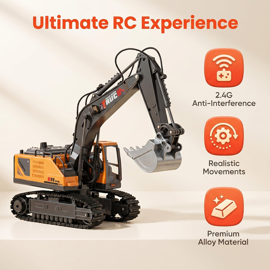 4-in-1 RC Construction Vehicle Gift Set - 2.4G 11-Channel Remote Control Excavator, Dump Truck & Bulldozer, Alloy & Plastic Engineering Toy Cars for Kids, Boys & Beginners