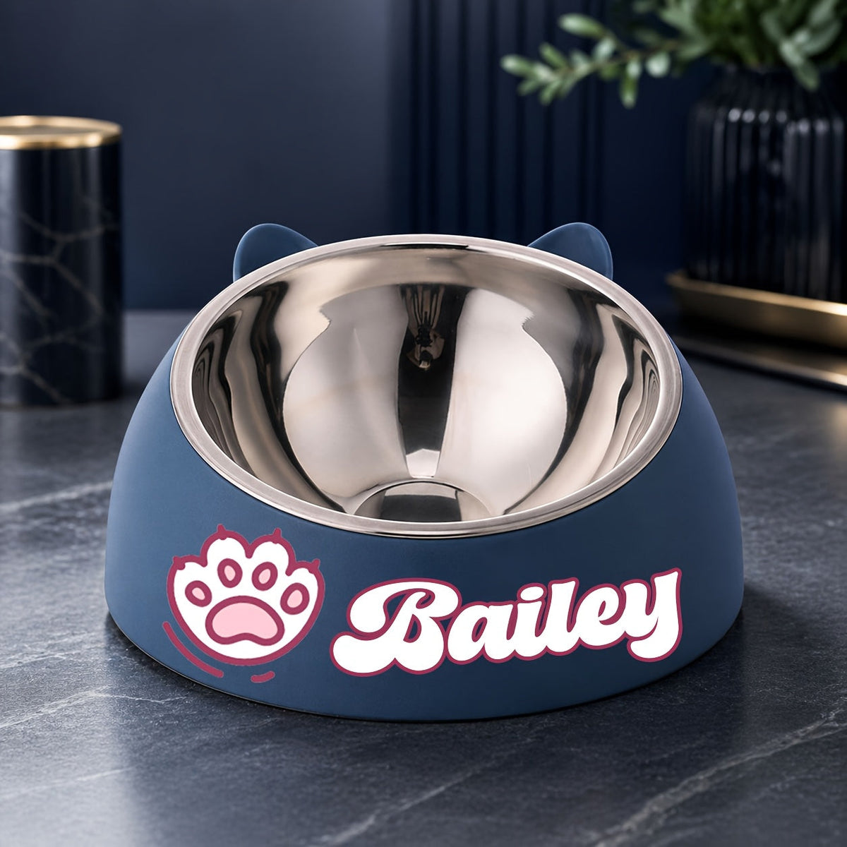 Personalized Stainless Steel Tilted Pet Bowl for Cats and Dogs Custom Name Ergonomic Neck Protection Food Water Bowl Great Gift for Pets Small Medium Large