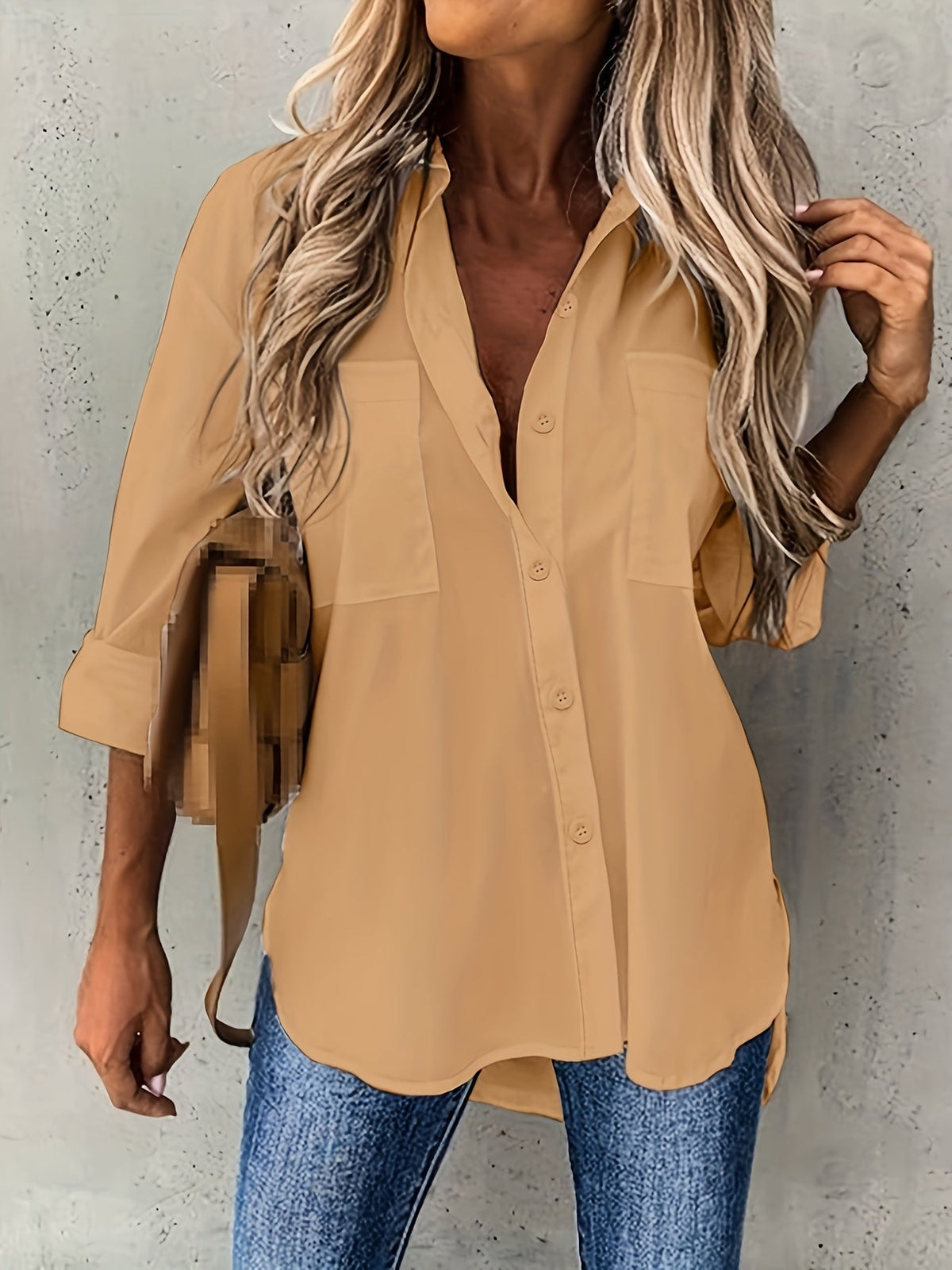 Women's Button-Up Long Sleeve Shirt Solid Color Lapel Collar Elegant Work Blouse Lightweight Casual Top White Black Red Khaki Blue Apricot S M L XL XXL