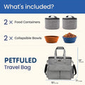 Large 5-Piece Dog Travel Bag Set for Supplies - Weekend Pet Travel Organizer Tote for Dogs & Cats, Airline Approved, Multi-Function Pockets, 2 Food Containers & Bowls, 16x14x8in, 600D Cationic