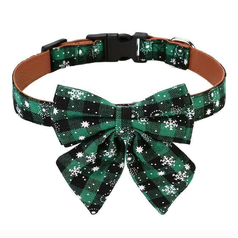 Christmas Dog Collar with Removable Bow Tie – Classic Plaid Red & Green Holiday Pet Collar for Small Medium Large Dogs, Festive Xmas Gift