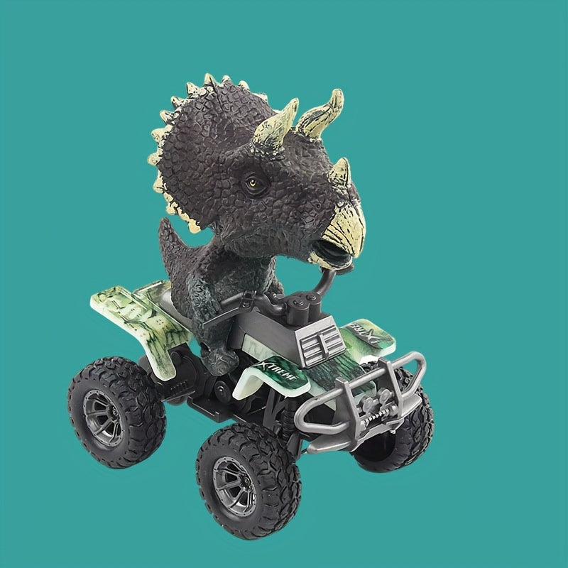 Dinosaur Inertia Toy Car T-Rex & Triceratops Off-Road Vehicle for Kids – Durable Plastic Friction-Powered Dinosaur Truck – Imaginative Play Toy for Toddlers & Boys Ages 3+ – Black Green Orange