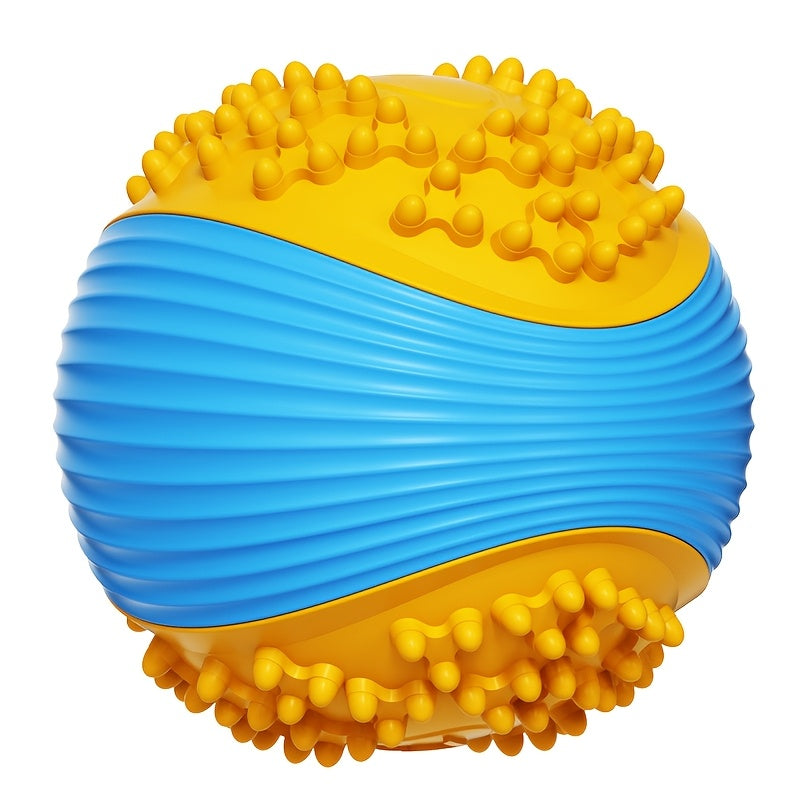 Indestructible Dog Chew Toy Ball for Aggressive Chewers – Squeaky Tough TPR Rubber Chew Ball with Dental Cleaning Teeth Grooves, Interactive Fetch Toy for Small Medium Large Breed Dogs (Orange & Blue)