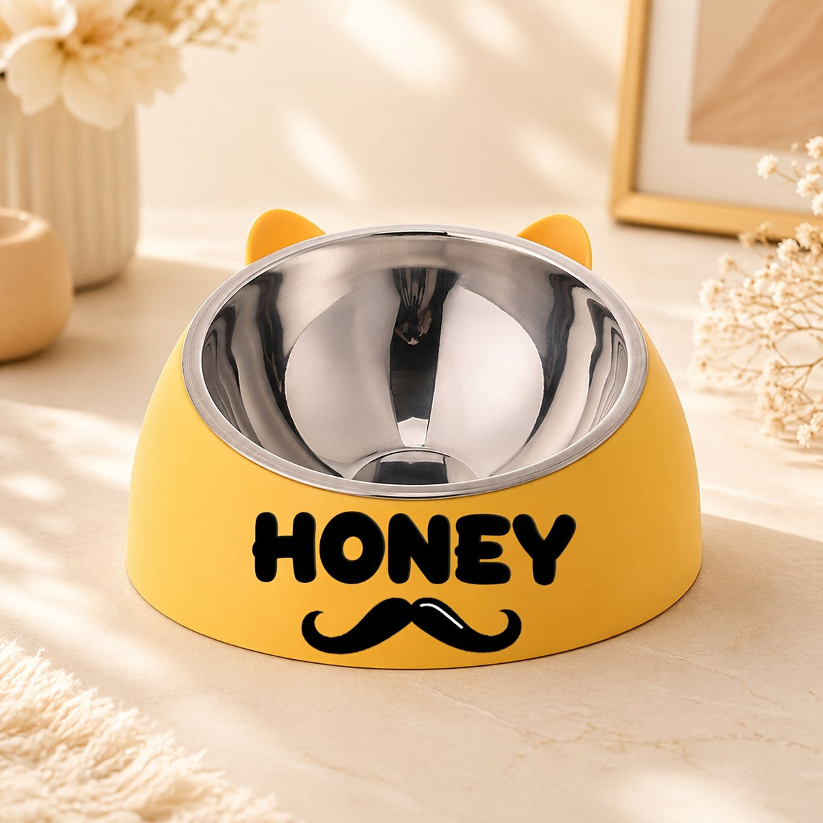 Personalized Stainless Steel Tilted Pet Bowl for Cats and Dogs Custom Name Ergonomic Neck Protection Food Water Bowl Great Gift for Pets Small Medium Large