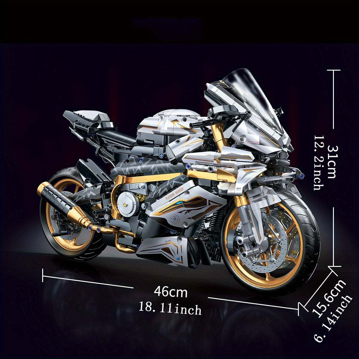 1:5 Scale Platinum Motorcycle Building Blocks Model - 2000+ Pieces, Easy Assembly, Gold & White Display Model, Cool Gift for Men, Adults & Teens for Birthday, Christmas & Holiday