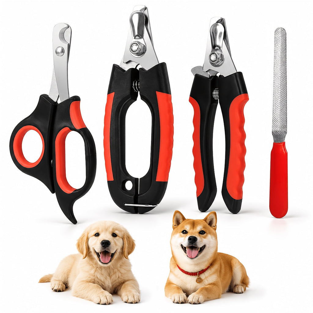 Pet Nail Clipper & Grooming Set 4 Piece - Stainless Steel Dog Cat Nail Trimmer Kit with Large & Small Clippers, Scissors & Nail File, Professional Paw Care Tools for Dogs & Cats