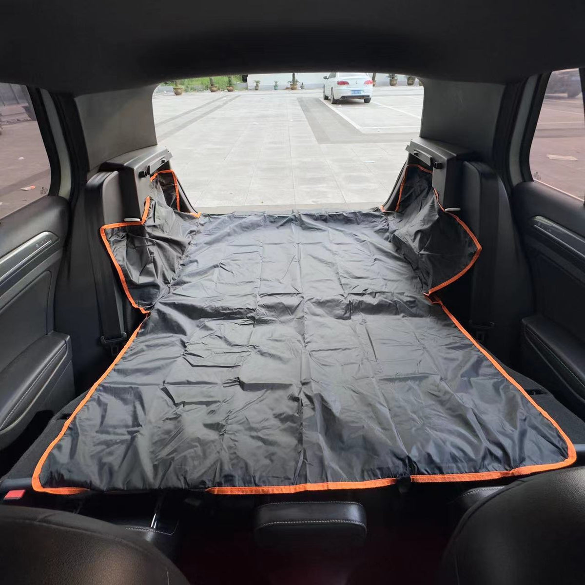 SUV Dog Trunk Mat & Cargo Liner - Waterproof Pet Car Mat for SUVs, Trucks & Vans, Dirt-Proof Dog Seat Cover for Trunk, Non-Slip Outdoor Vehicle Pet Mat 70.87x105in, Black with Orange Edge