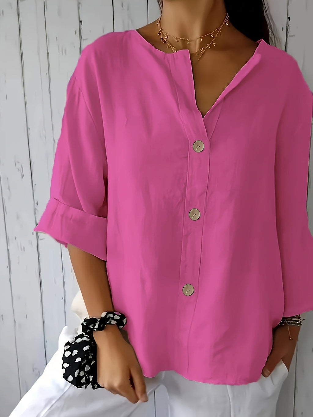 Women's Casual Loose Pullover Shirt - Relaxed Fit Vacation Top with Decorative Button Detail, Lightweight Breathable Fabric for Summer Travel, Beach & Everyday Wear | Multiple Colors S-XXL