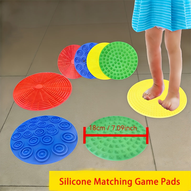 4pcs Sensory Textured Silicone Pads 7-Inch Colored Silicone Matching Game Mats Multi-Sensory Hand Foot Touch Floor Mats for Kids Sensory Play Therapy Autism OT Tools Lightweight Portable Home Travel