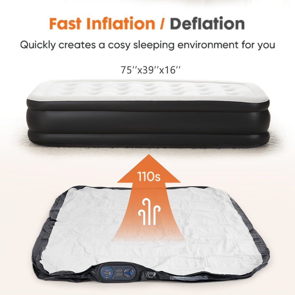 Inflatable Air Mattress with Built-In Pump – Double Height Blow-Up Airbed 16"/18"/21" Thick, 660 Lbs Capacity, Non-Slip Bottom – for Home, Guest Room, Camping & Outdoor Use