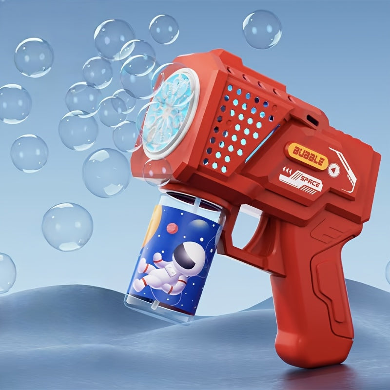 Automatic Space Bubble Gun with LED Lights - Electric Handheld Bubble Blower Machine for Kids, Outdoor Party Toy, Summer Backyard Fun, Birthday Gift for Boys & Girls, Blue or Red