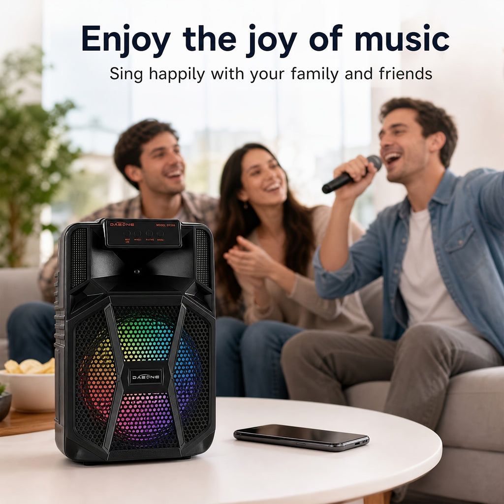 Portable Wireless PA Speaker System with Wired Microphone & RGB Lights – 6.5" Dual Woofer or 8" Subwoofer, FM Radio, USB/SD, Rolling Wheels for Party, DJ, Wedding & Meetings