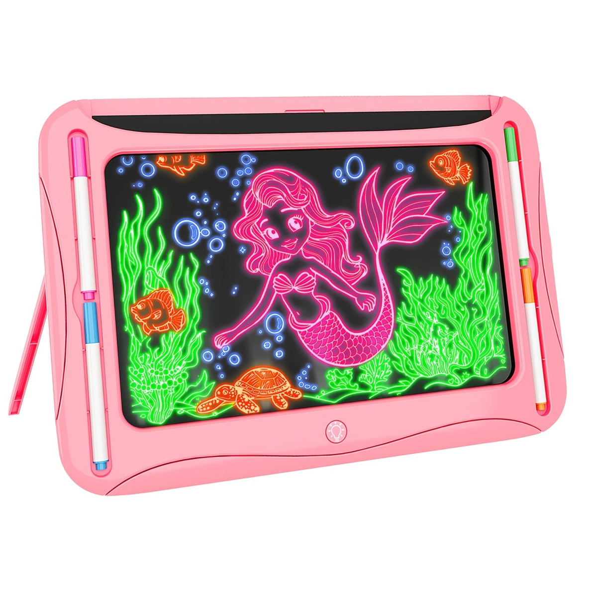 LED Light Up Drawing Board for Kids 8 Light FX Modes Doodle Tracing Art Set with 9 Double-Sided Cards 6 Washable Markers Flip Stand Creative STEM Toy Birthday Christmas Gift Girls Boys Ages 3-8