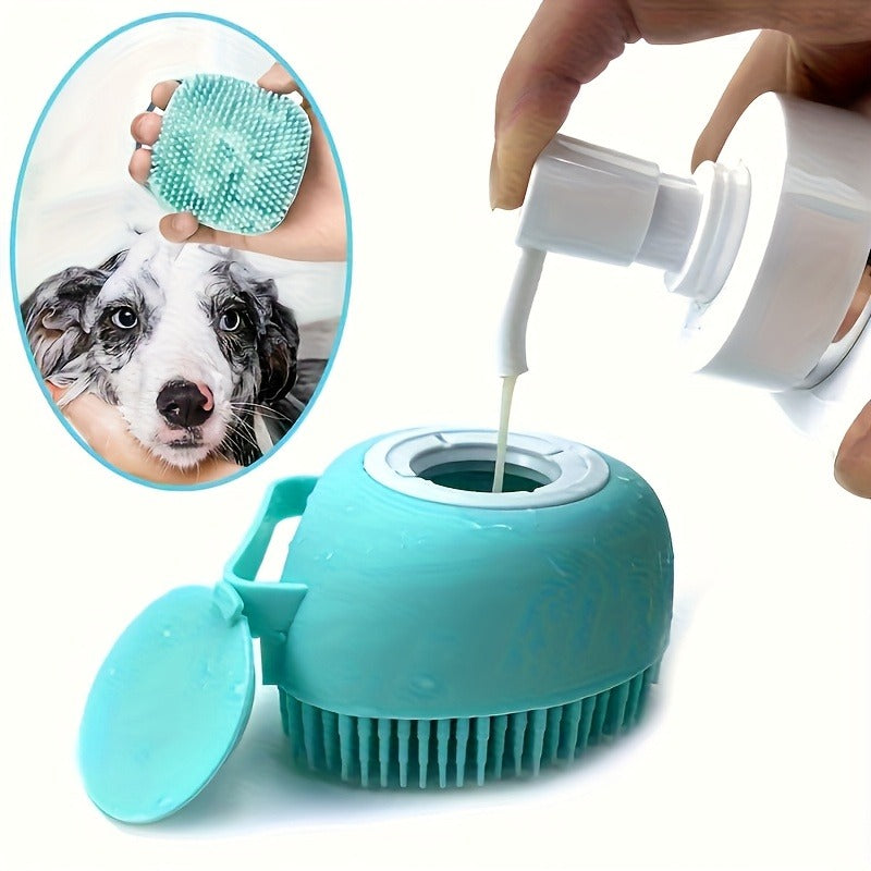 Pet Shower Bath Brush with Tick Removal Tool - Soft Massage Bristles, Ergonomic Handle & Removable Lid for Easy Cleaning, Universal Cat & Dog Bath Brush for Small to Medium Pets, Grooming Shampoo Brush for Washing & Bathing
