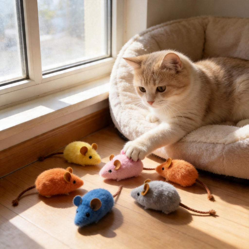 3-Pack Cat Squeaky Plush Toy Set – Long-Tail Mouse & Fishbone Interactive Catnip-Style Teething Toys with Built-In BB Squeaker, Durable Chew & Dental Cleaning Cat Toys, No Battery, Random Colors