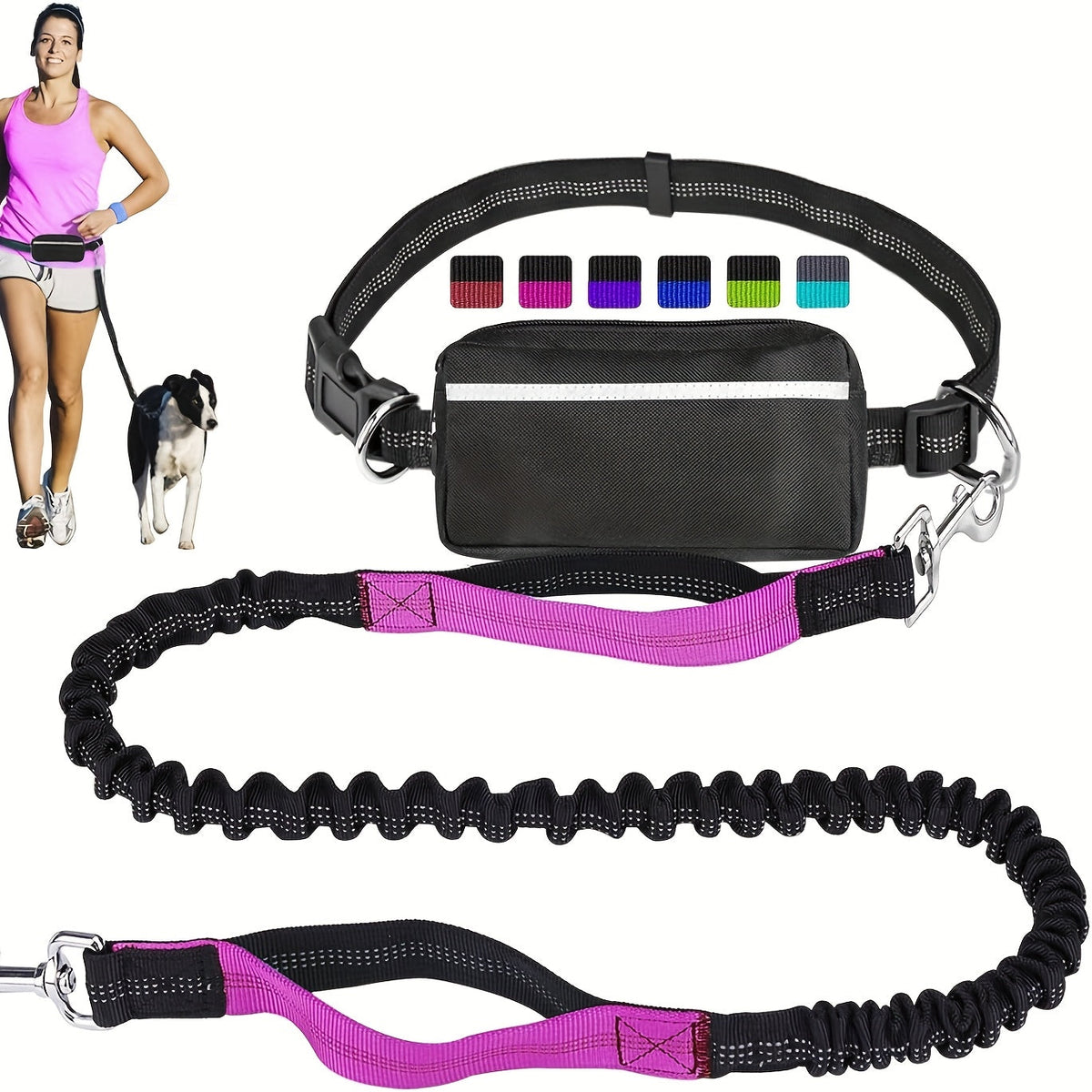 2-in-1 Dog Walking Waist Bag with Built-In Leash Holder – Multifunctional Adjustable Hands-Free Dog Walk Fanny Pack for Treats, Phone & Essentials, One Size, 9 Colors