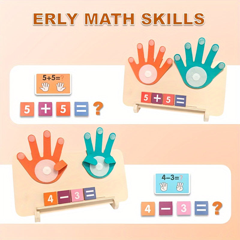 Kids Finger Math Counting Board Set – 13 Digit Blocks, 10 Cards, 2 Bases & Bracket, STEM Addition Subtraction Learning Toy, Preschool Gift for Christmas Halloween