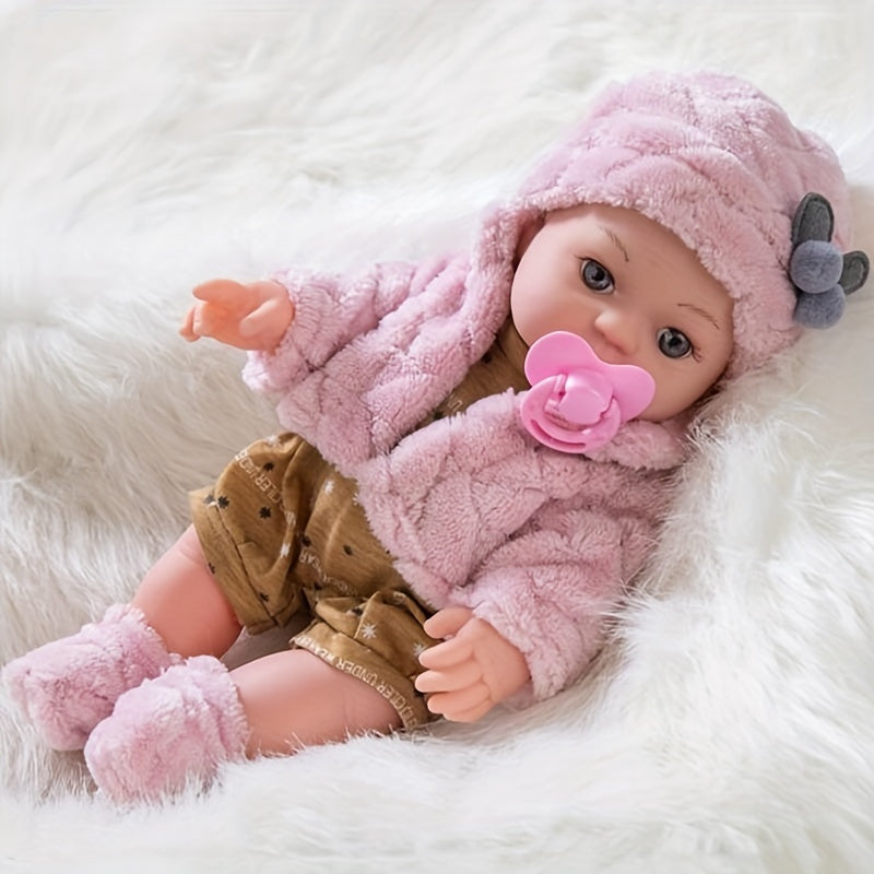 12 Inch Reborn Baby Doll with Pink Plush Outfit Hat Socks and Pacifier Realistic Newborn Soft Body Baby Doll Toy for Girls Toddlers Kids Birthday Christmas Holiday Gift