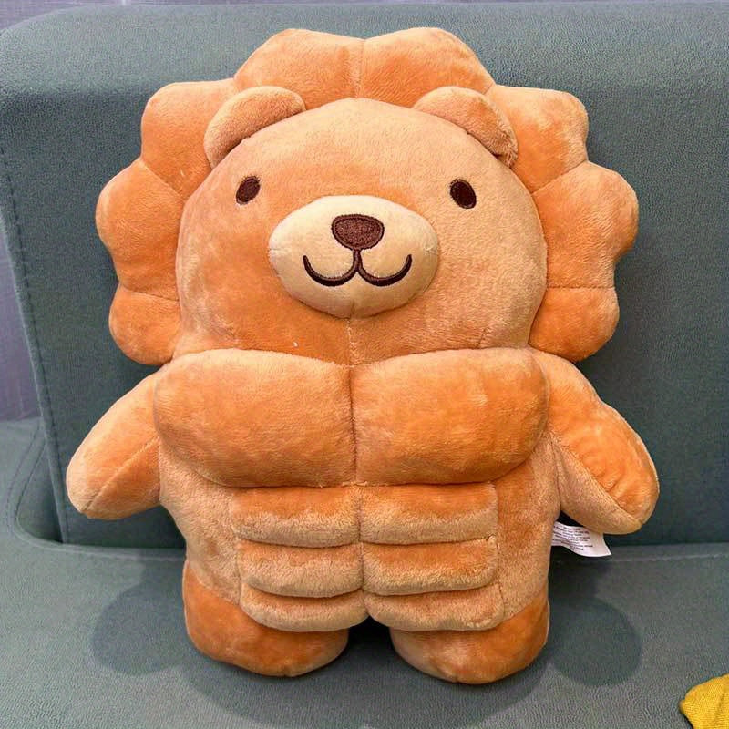 Big Muscle Stuffed Animal Plush Toy 12 Inch, Funny Cute Teddy Bear & Lion Soft Plushie Pillow Doll, Novelty Animal Figure Gift for Kids Adults, Best Christmas Halloween Birthday Present