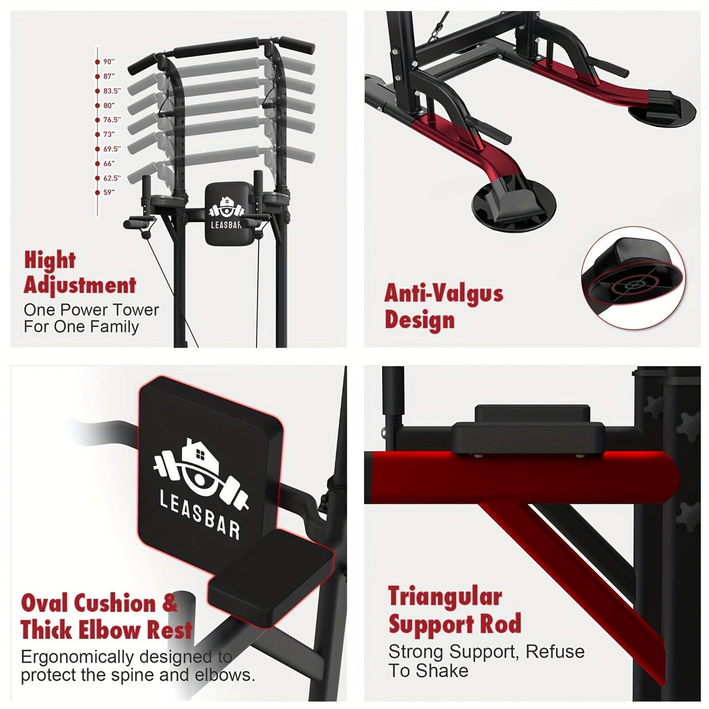 Power Tower Pull Up Bar Dip Station – Adjustable Height 50"-90.6" 330LBS Multi-Function Strength Training Equipment for Men & Women Home Gym, Free Elastic Bands Included