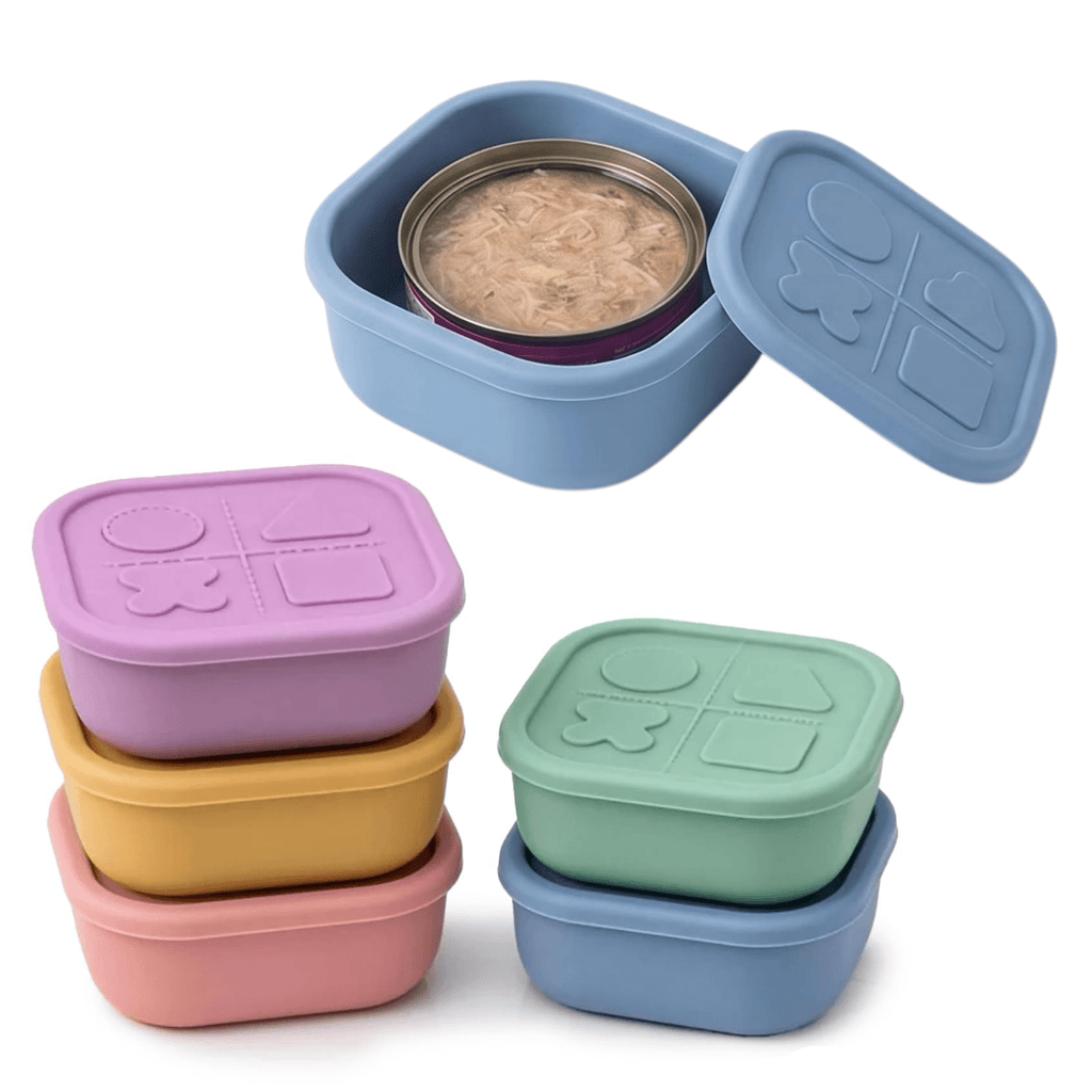 Silicone Pet Food Can Lid & Storage Container – Airtight Reusable Wet Food Sealer for 3oz Dog Cat Food Cans, Keep Food Fresh in Fridge, 5 Colors: Purple Blue Pink Green Yellow