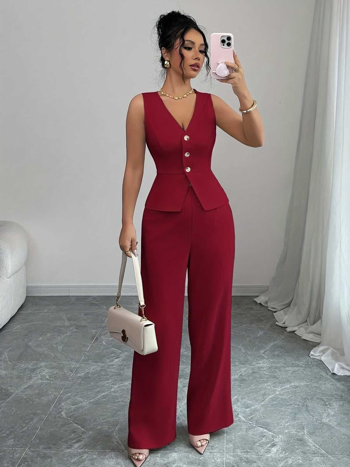Women's Sleeveless Vest and Pants Set Elegant Office Two Piece Suit Summer Business Casual Workwear Outfit Black White Navy Burgundy XS-XL