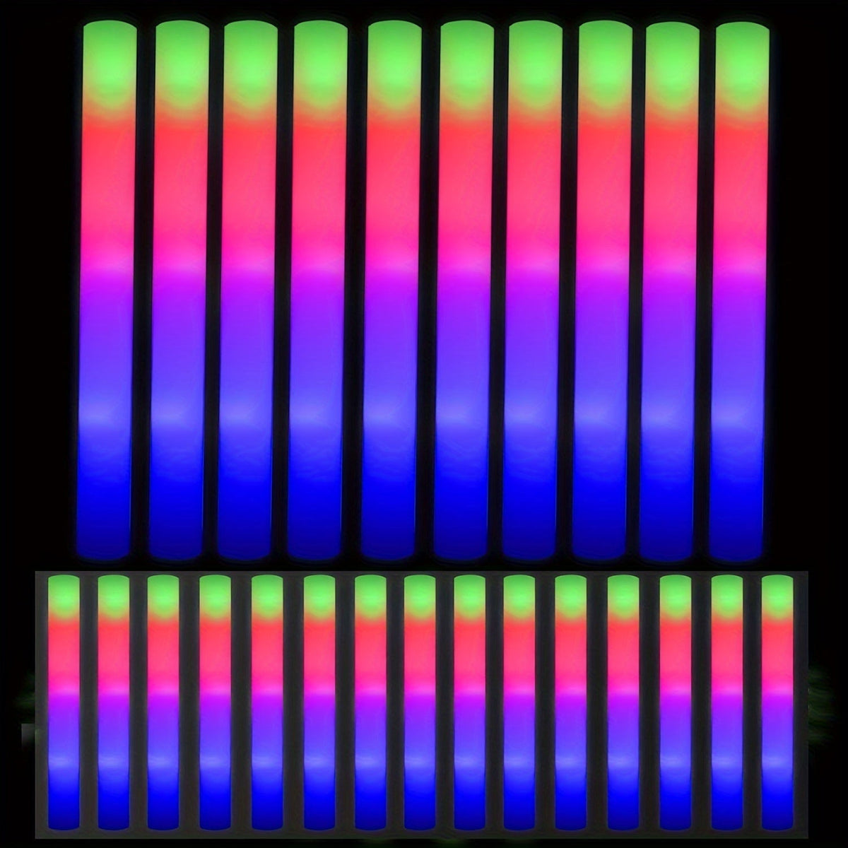 LED Foam Light Sticks Bulk Pack 28 48 or 100 Pieces – 3-Mode Color Changing Flashing Glow Sticks for Parties Weddings Concerts Birthdays Halloween Christmas Camping and Cheering Events