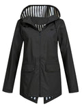 Women's Striped Lined Hooded Windbreaker Jacket Fall Winter Zip Up Outerwear – 8 Colors Sizes S-XXL Lightweight Water-Resistant