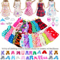 32-Piece Girl Doll Dress-Up Fashion Set – 10 Outfits, 10 Pairs of Shoes, 6 Crowns & 6 Necklaces, Multi-Color Random Style, Doll Wardrobe Accessories for Kids