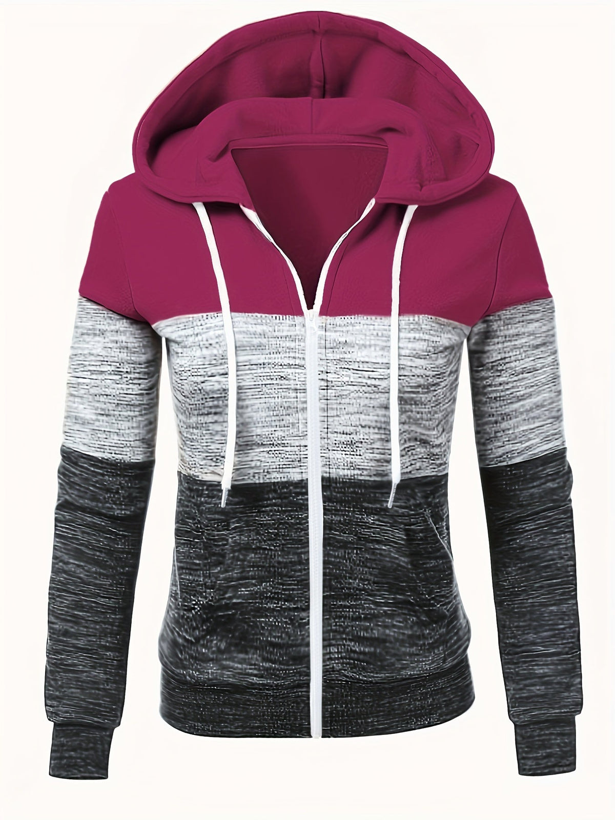 Women's Zip Up Hoodie Patchwork Print Casual Loose Sweatshirt Jacket Peacock Blue Black Dark Pink Mixed S M L XL XXL