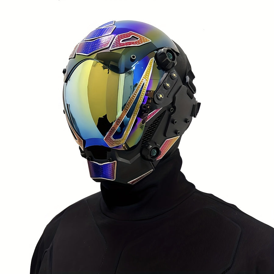 Cyberpunk Mechanical Mask Breathable AB Iridescent Color Futuristic Headwear – Halloween Costume Prop, Cosplay Mask, Bar Club Rave Carnival Party Decoration, Stage Performance & Photography Prop Accessory