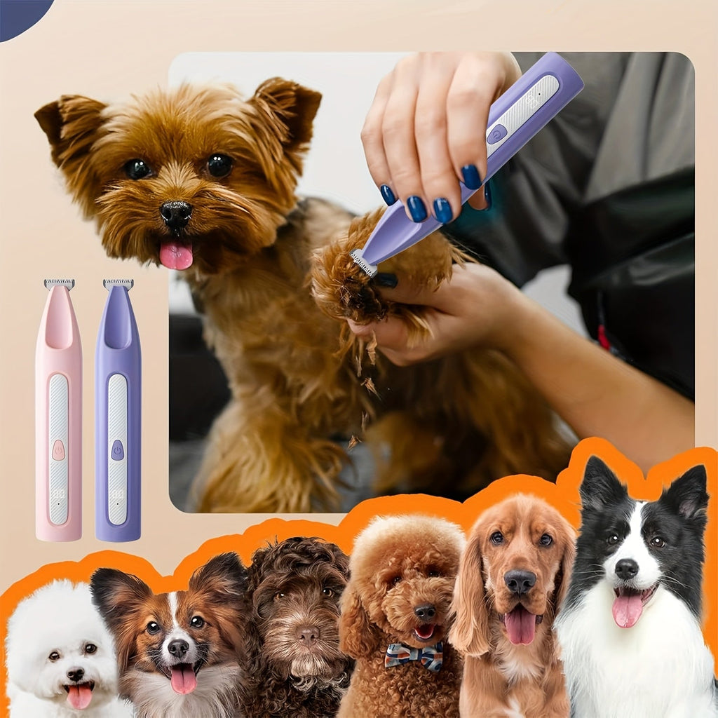 Pet Paw Hair Trimmer USB Rechargeable Cordless - Low-Noise Electric Shaver with LED Power Display for Dog & Cat Claws, Eyes, Ears & Face - Small Pet Grooming Trimmer (Pink)