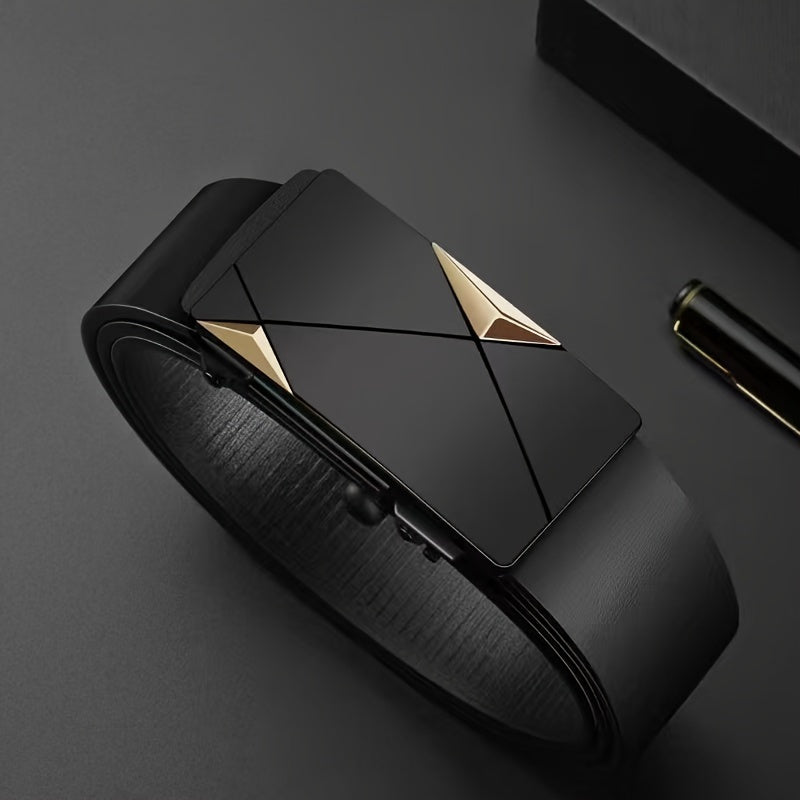 3 Pack Men's Genuine Cowhide Leather Belt Set with Automatic Alloy Buckle – Business Casual Dress Belts for Men, Adjustable & Durable, Great Gift for Him