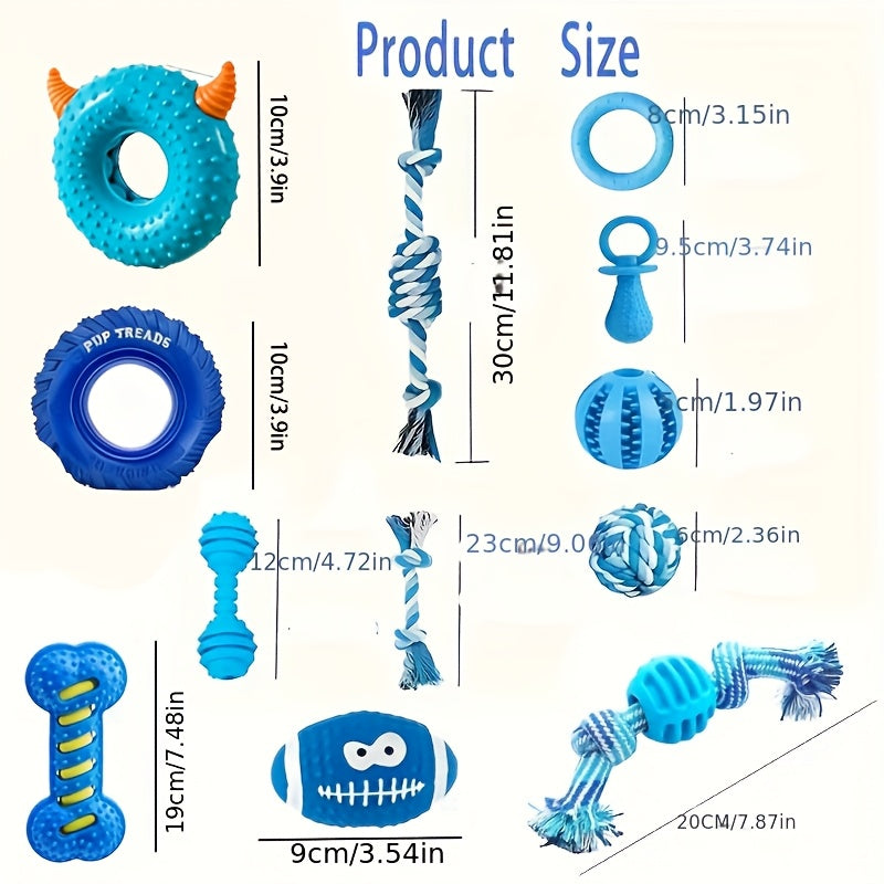 7-Piece Blue Series Dog Chew Toy Set for Small Dogs – Durable Chew-Resistant Pet Toys, Assorted Squeaky & Textured Dog Toys for Teething, Boredom & Interactive Play, Random Styles