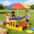 Kids Picnic Table with Removable Foldable Umbrella – 2-in-1 PP Table & Bench Set Seats 4 Children, UV Protection, Safe Rounded Edges, Indoor Outdoor Activity Table for Backyard Garden, Best Gift for Kids