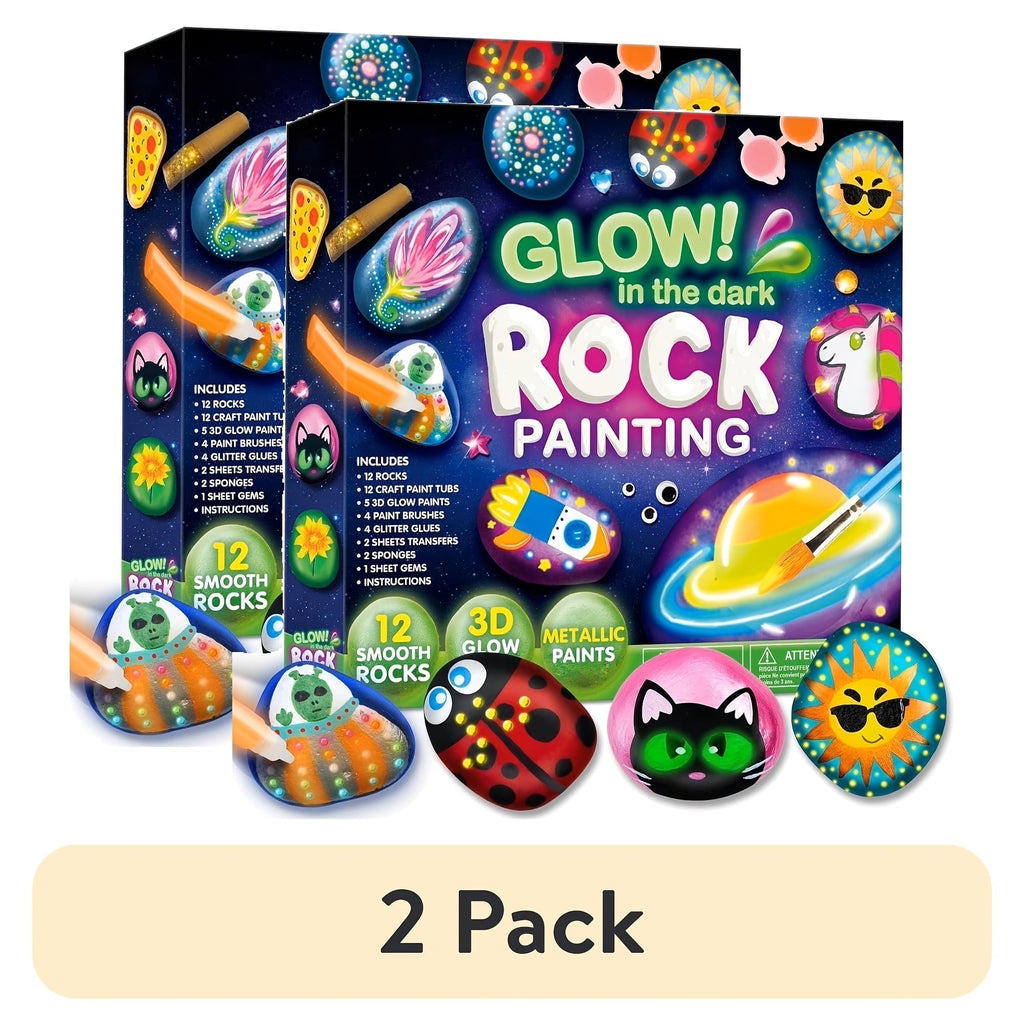 Glow in the Dark Rock Painting Kit for Kids Ages 6+ – Complete Arts & Crafts Set with 10 Rocks, 17 Paints, Gems, Brushes & Stickers | STEM Creative Art Toy Gift for Boys & Girls, Birthday & Easter
