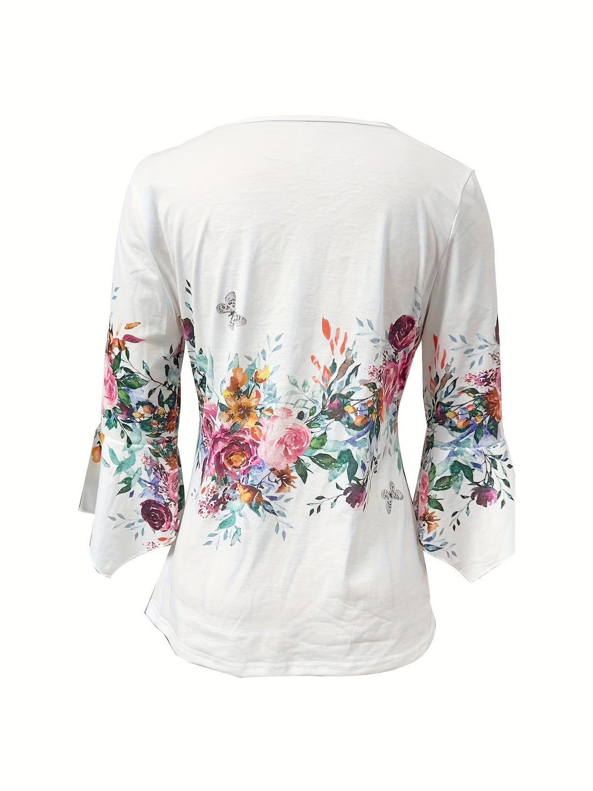 Floral Print Button Front Blouse Women Notched V-Neck Spring Summer Top 95% Polyester Vintage Casual Shirt S-XXL