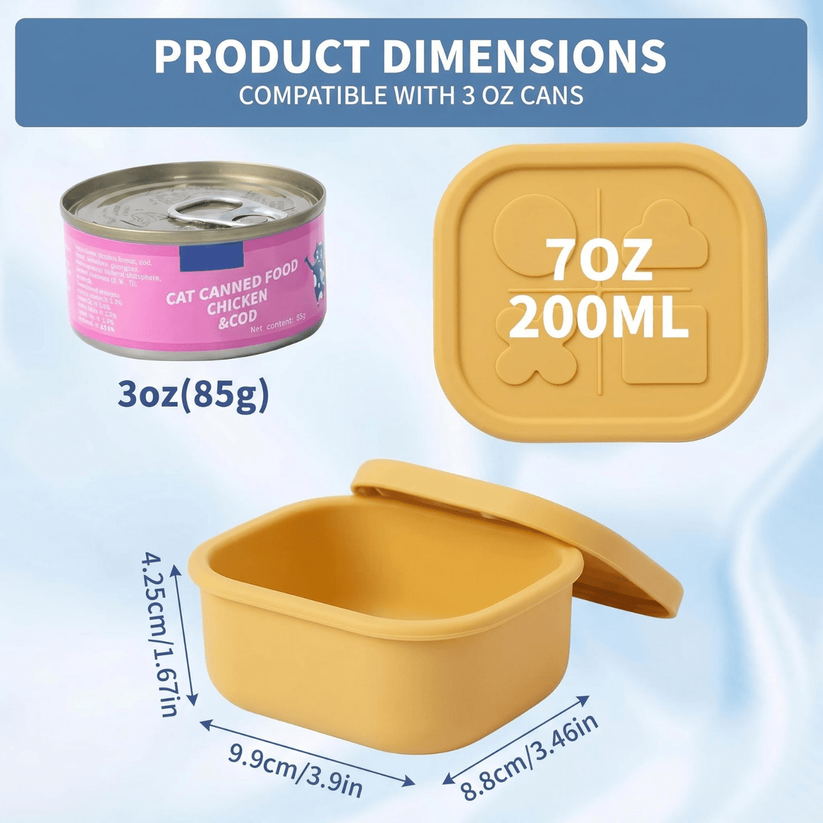 Silicone Pet Food Can Lid & Storage Container – Airtight Reusable Wet Food Sealer for 3oz Dog Cat Food Cans, Keep Food Fresh in Fridge, 5 Colors: Purple Blue Pink Green Yellow