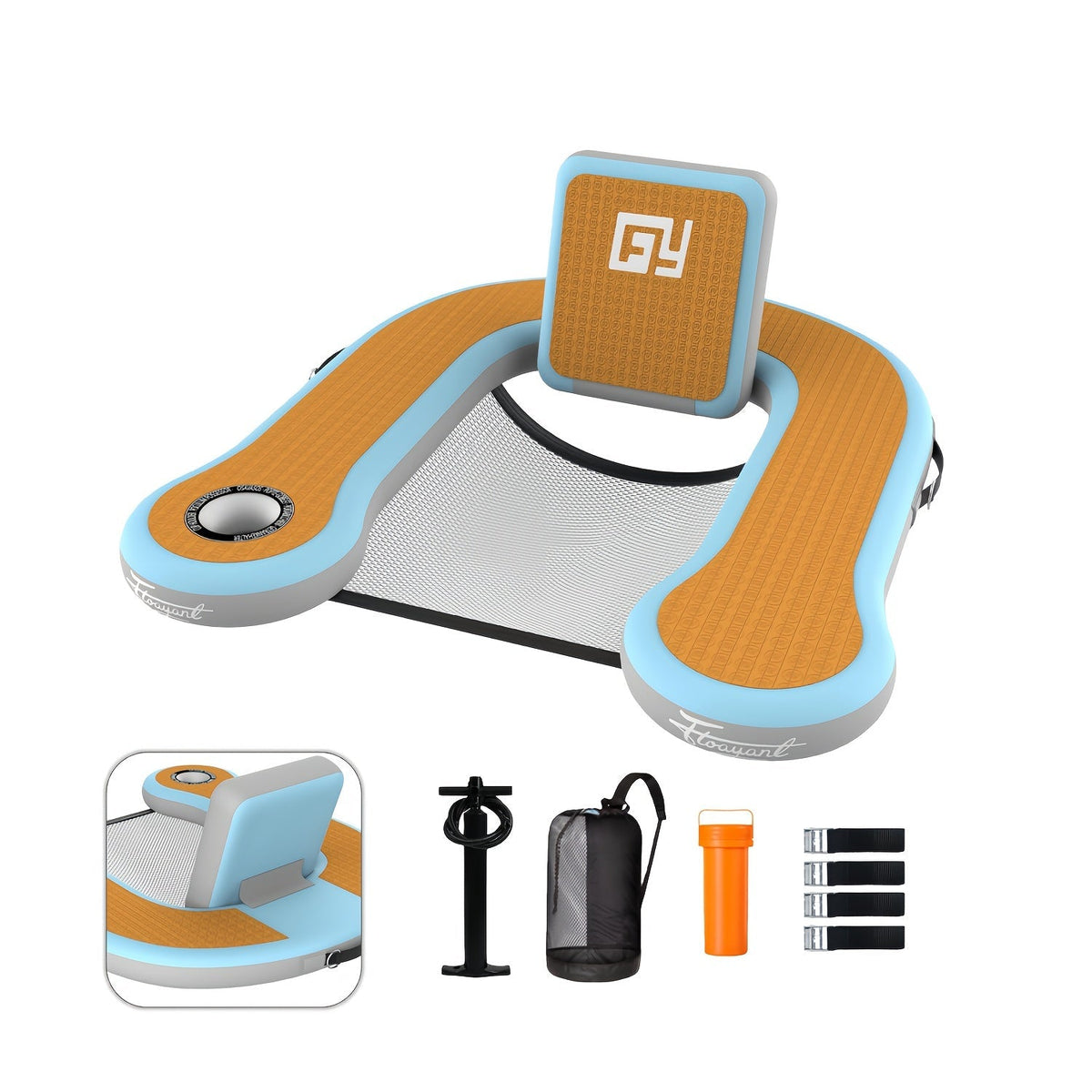Adult Inflatable Pool Float Chair 45"×24"×6", 12mm EVA Soft Foam Mesh Seat with Built-In Cup Holder - Pool Lounger Float Bed for Lakes, Pools & Boats, Available 1pc or 2pcs